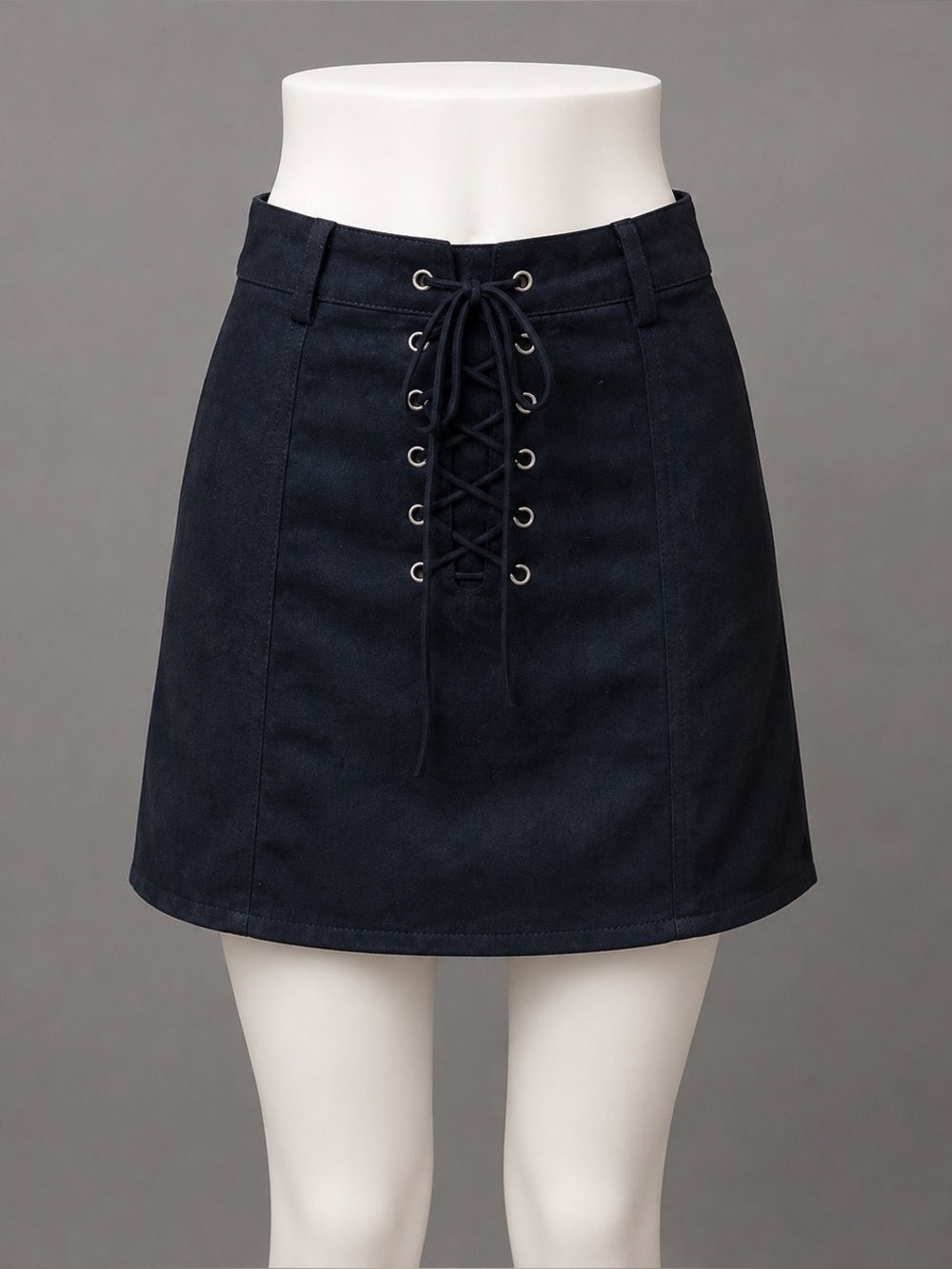One Way Size 10 Black faux Suede Lace Up Skirt